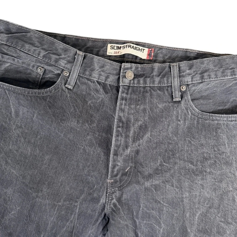 Levi's 514 Slim Straight Jeans Mens Actual 38x30 Gray Marbled Crinkle Wash Denim